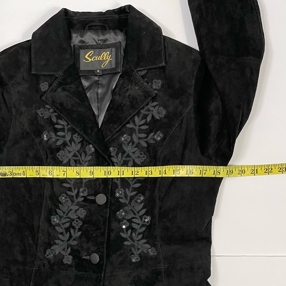 Scully Black Suede Coat with Floral Embroidery. 8 - Picture 4 of 7